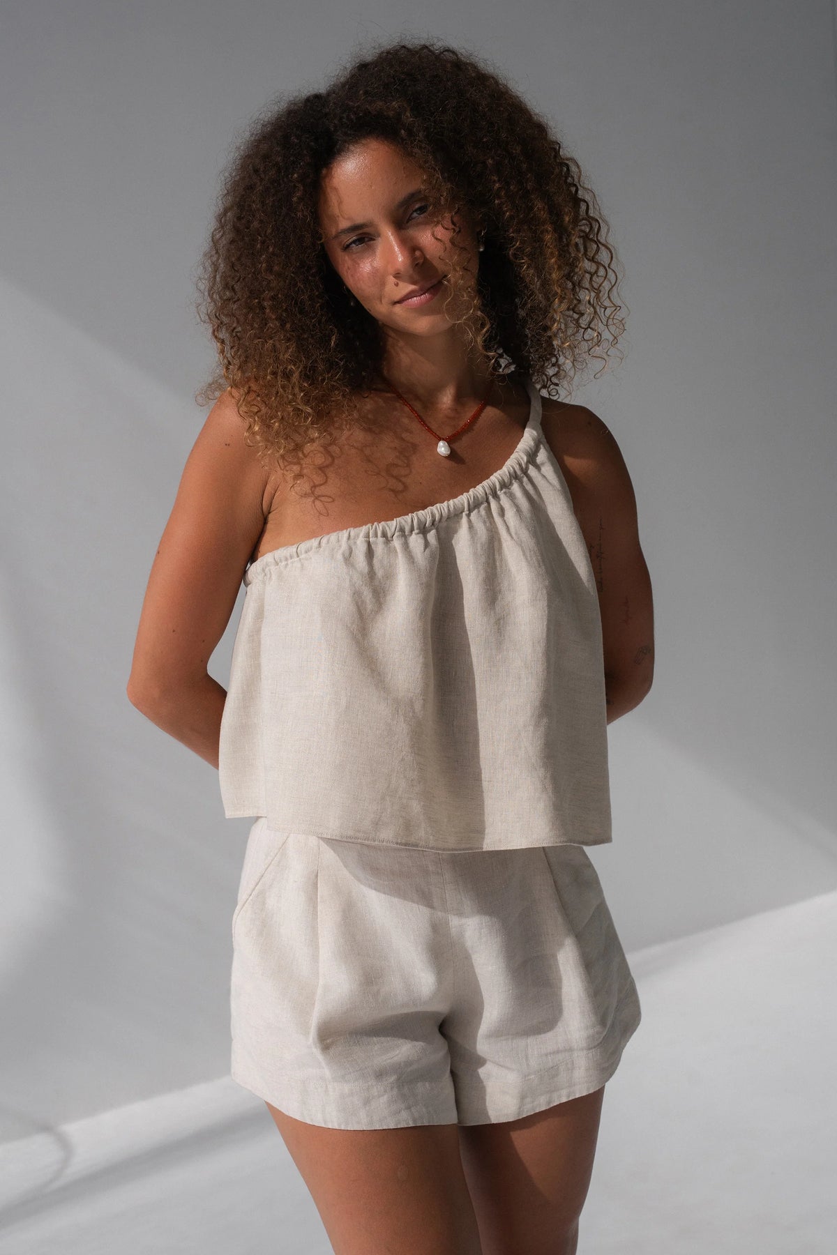 Lilly Pilly Romy Linen Top - Oatmeal