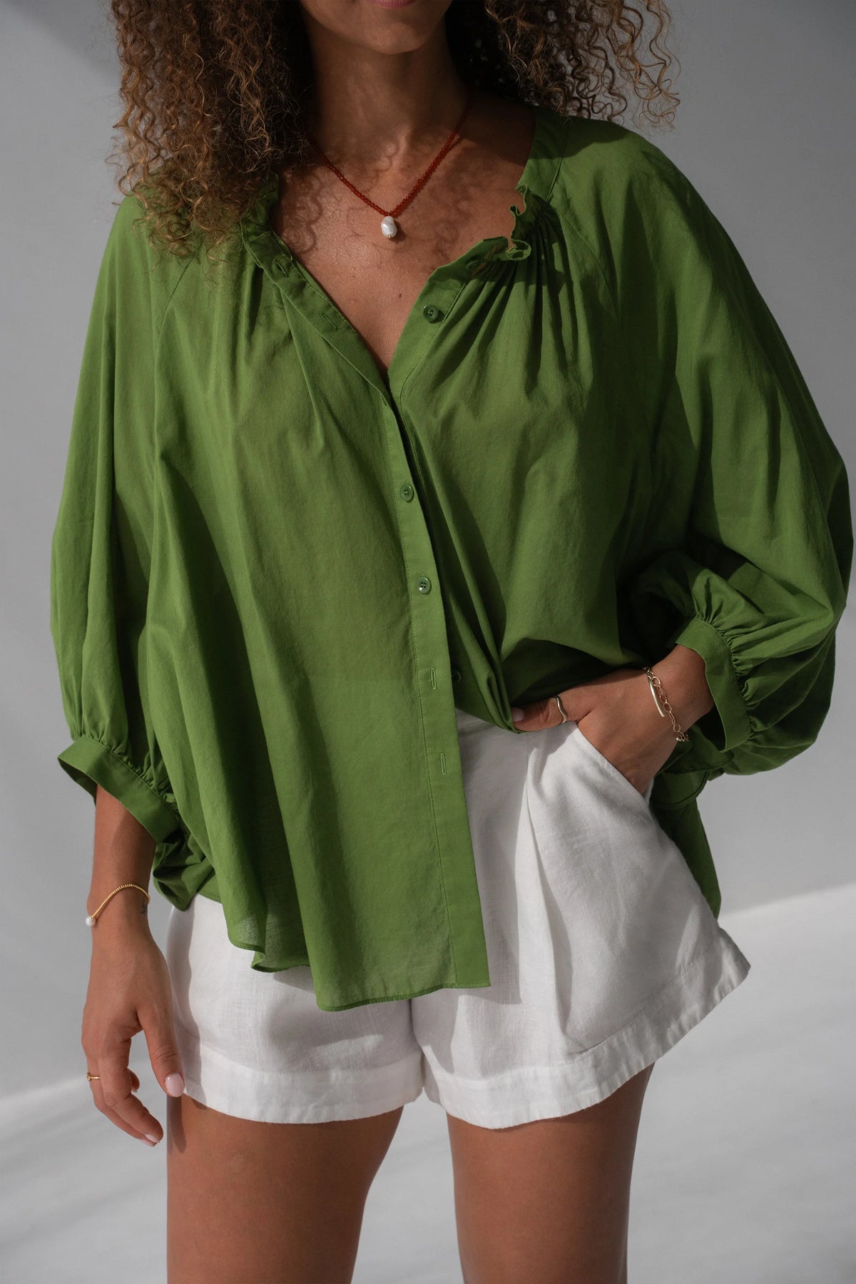 Lilly Pilly Thalia Cotton Voile Shirt - Lime