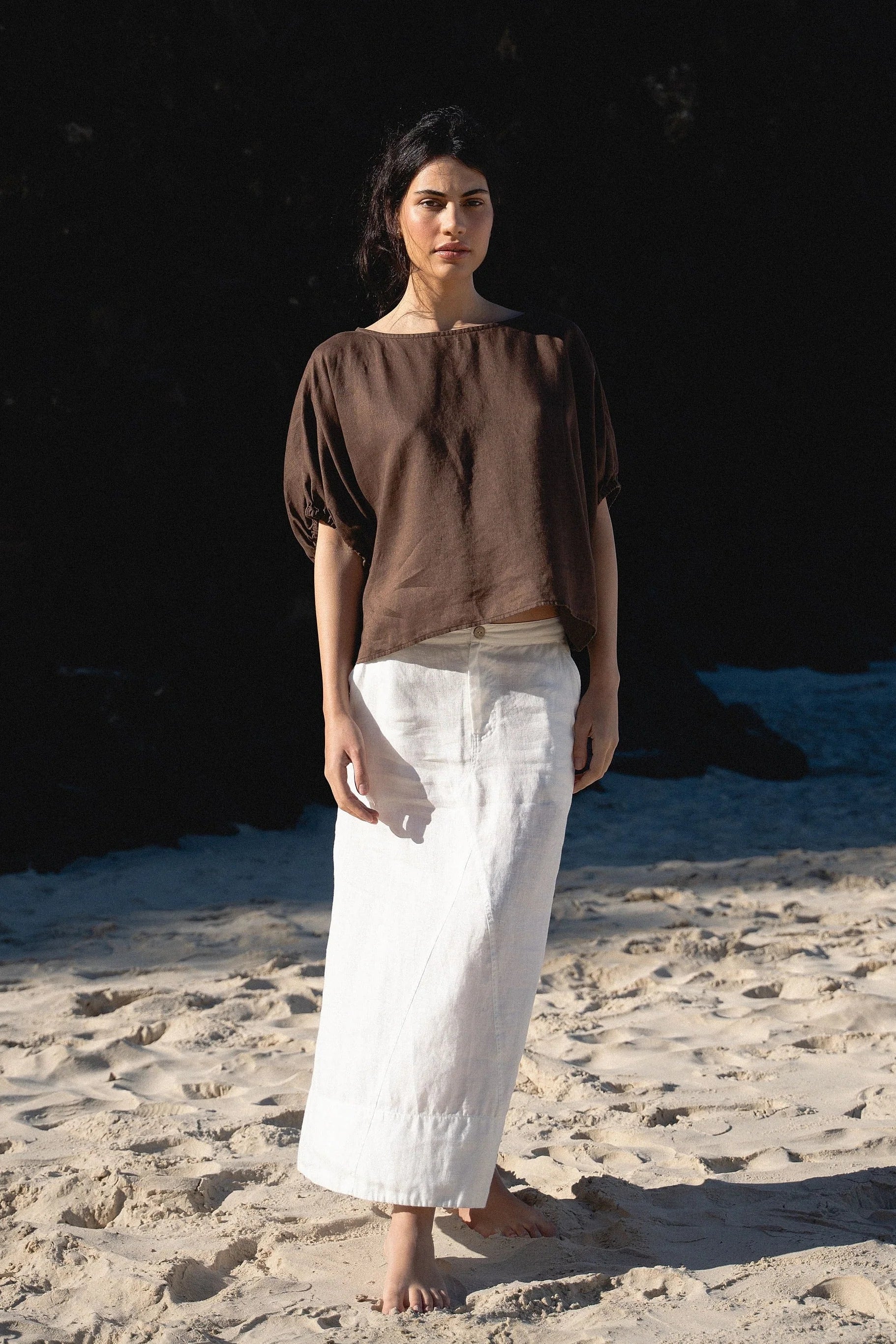 Lilly Pilly Tina Linen Top - Chocolate