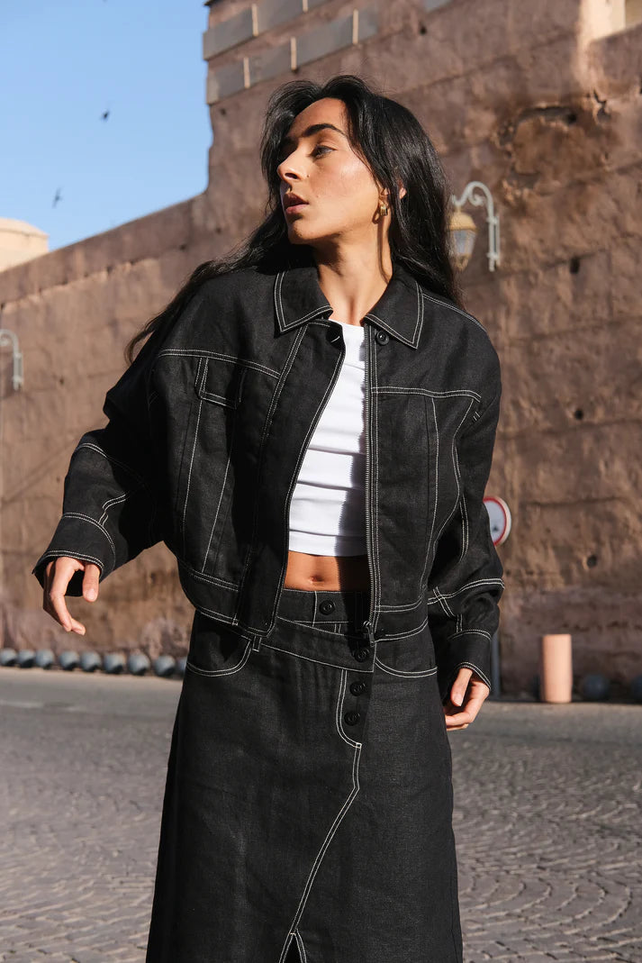 Lilly Pilly Wes Linen Jacket - Black