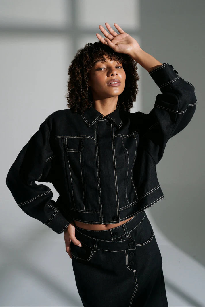 Lilly Pilly Wes Linen Jacket - Black