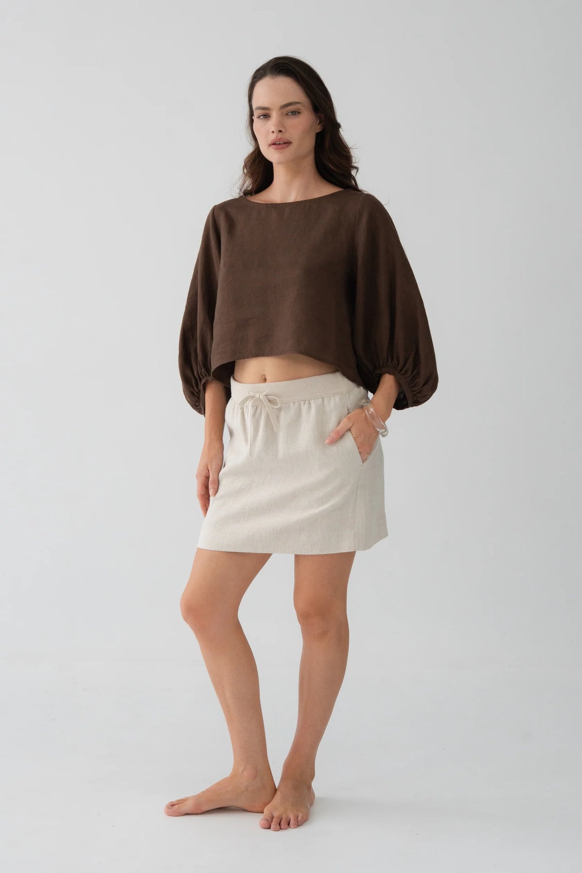 Lilly Pilly Demi Linen Top - Chocolate