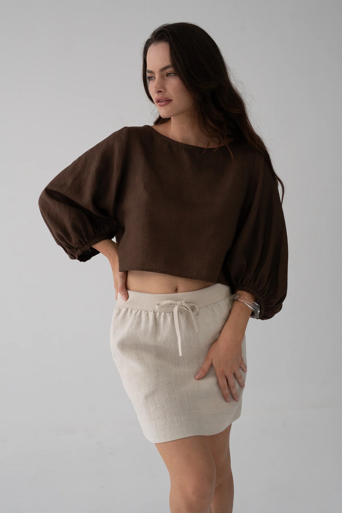 Lilly Pilly Demi Linen Top - Chocolate