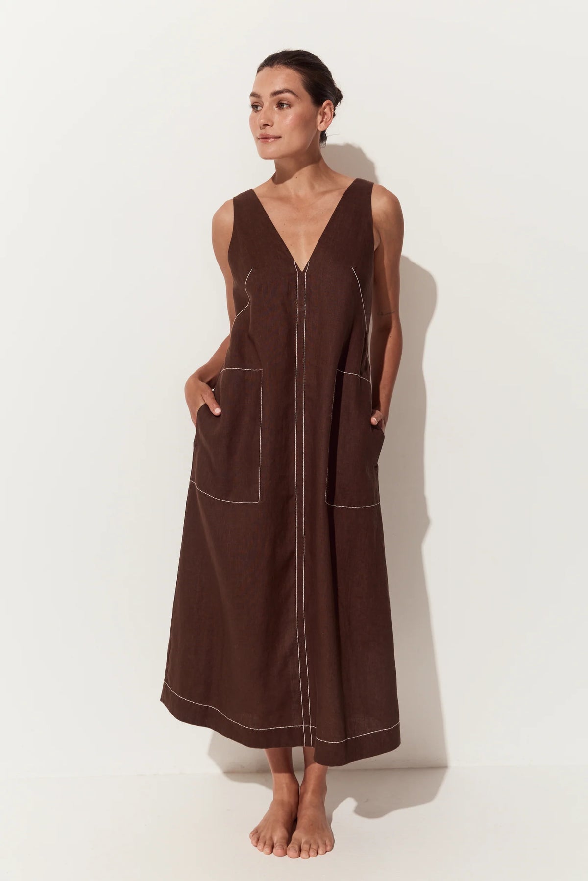Lilly Pilly Iris Linen Dress - Chocolate