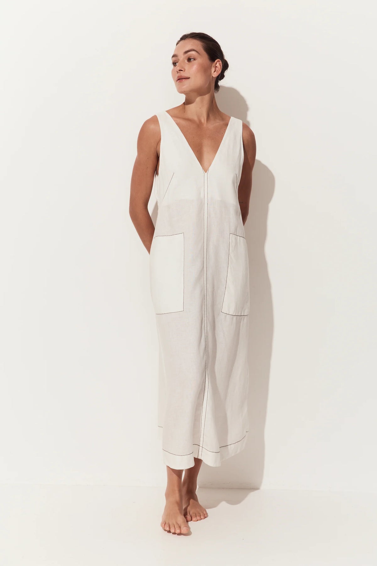 Lilly Pilly Iris Linen Dress - Ivory/Choc