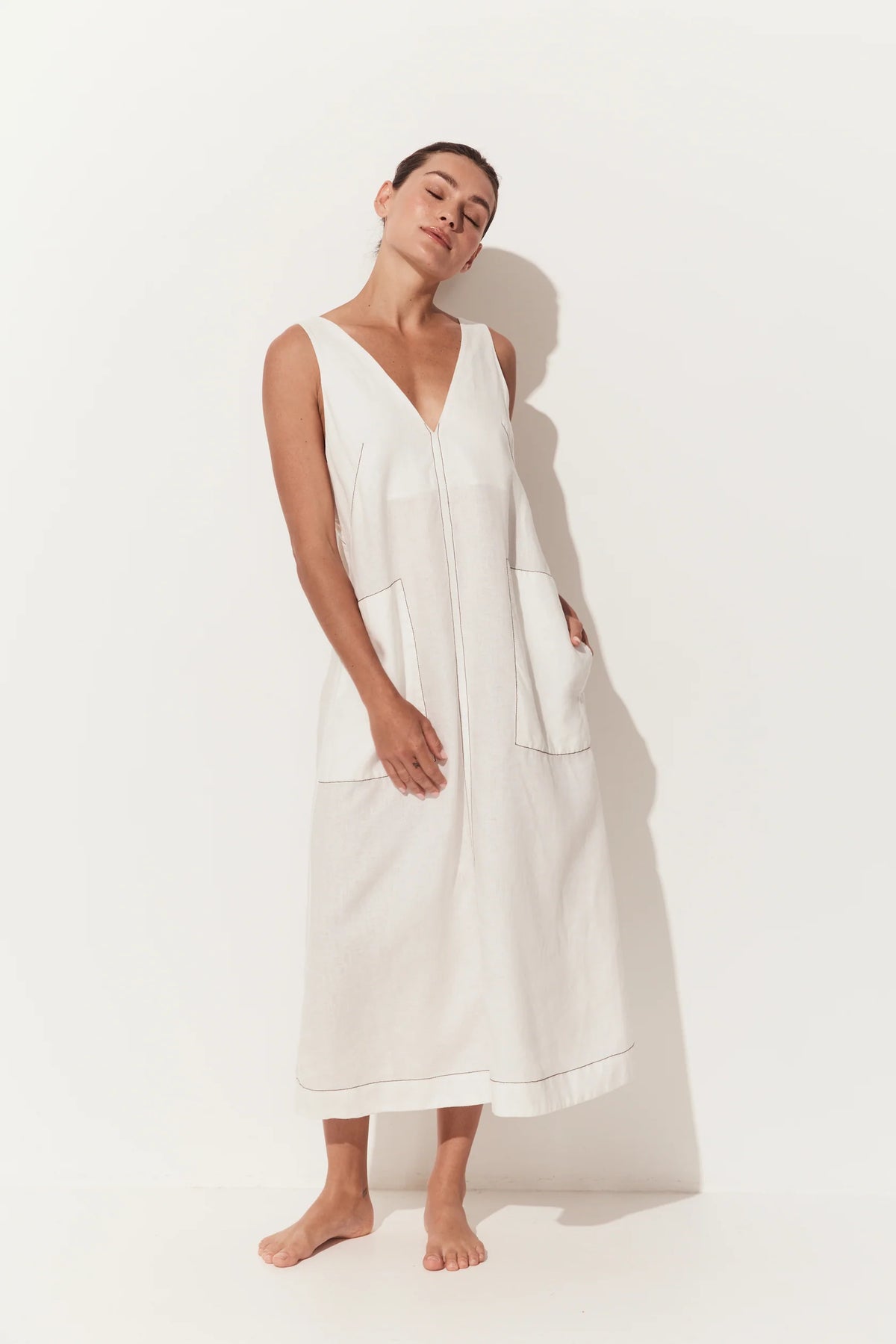 Lilly Pilly Iris Linen Dress - Ivory/Choc