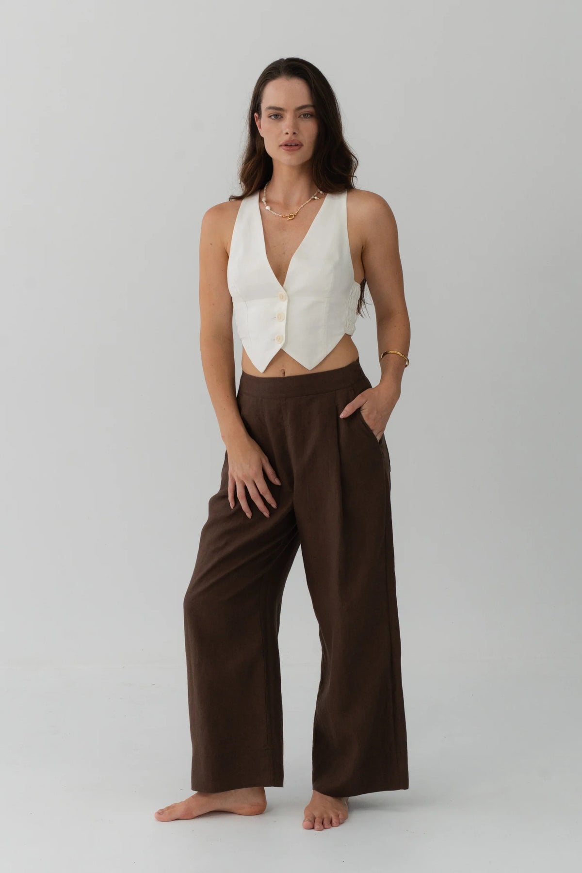 Lilly Pilly Ivy Linen Crop Pant - Chocolate