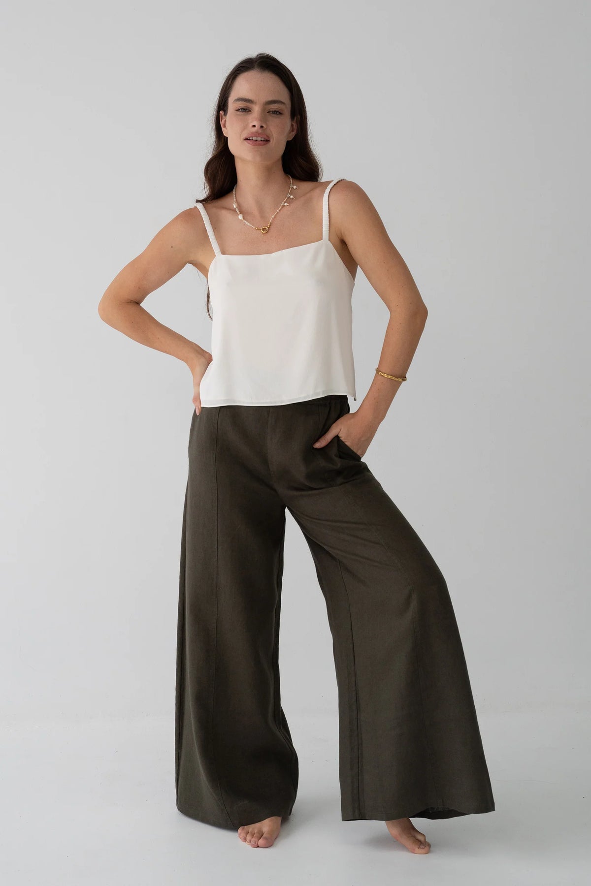 Lilly Pilly Letty Linen Pant - Khaki
