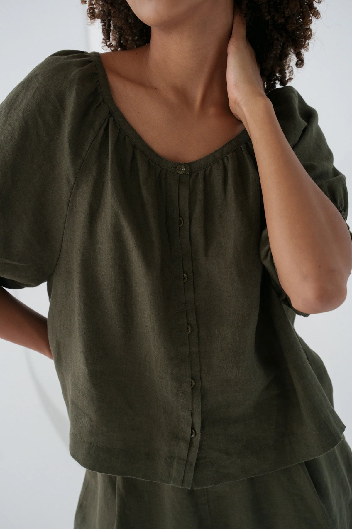 Lilly Pilly Pia Linen Top - Khaki