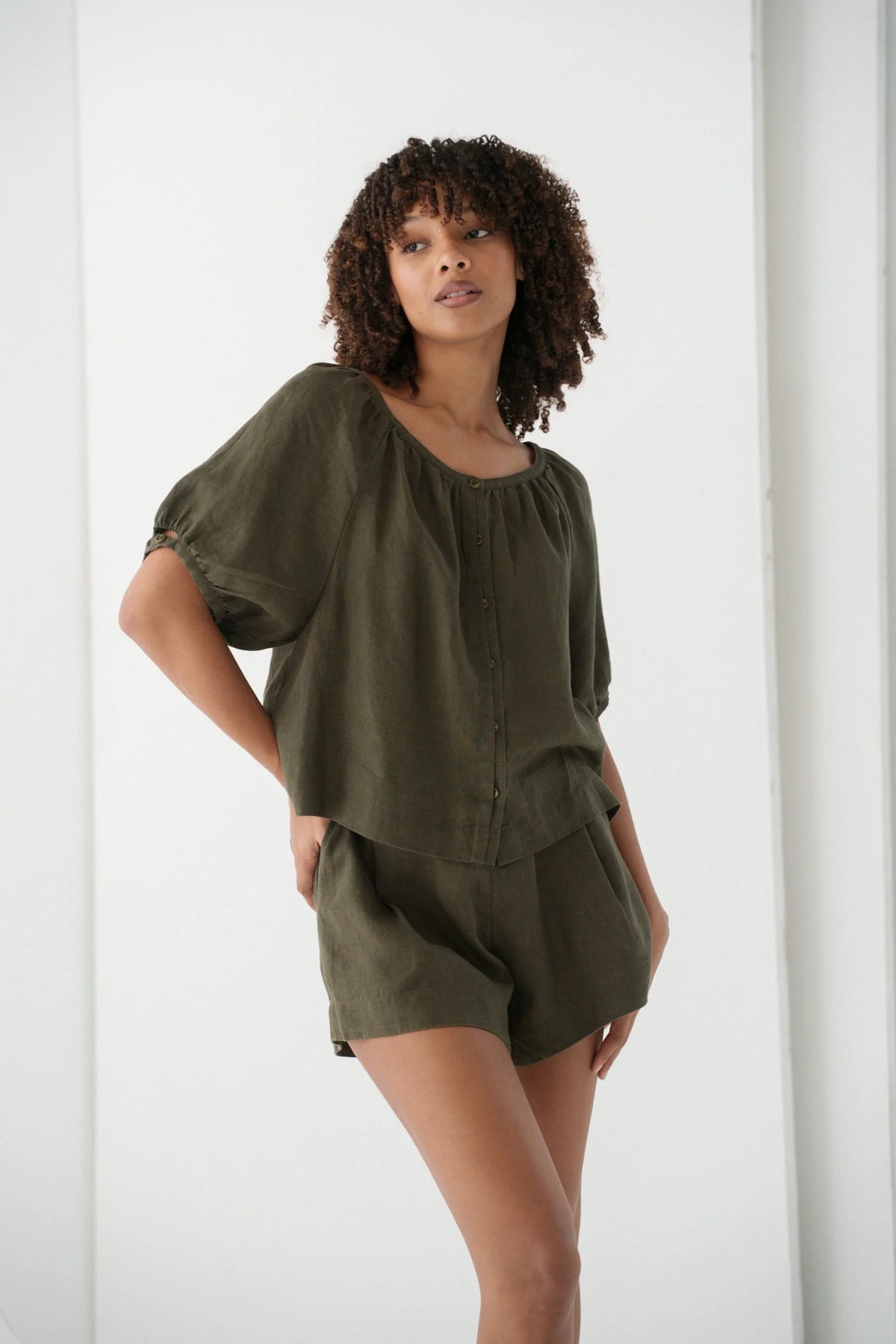 Lilly Pilly Pia Linen Top - Khaki