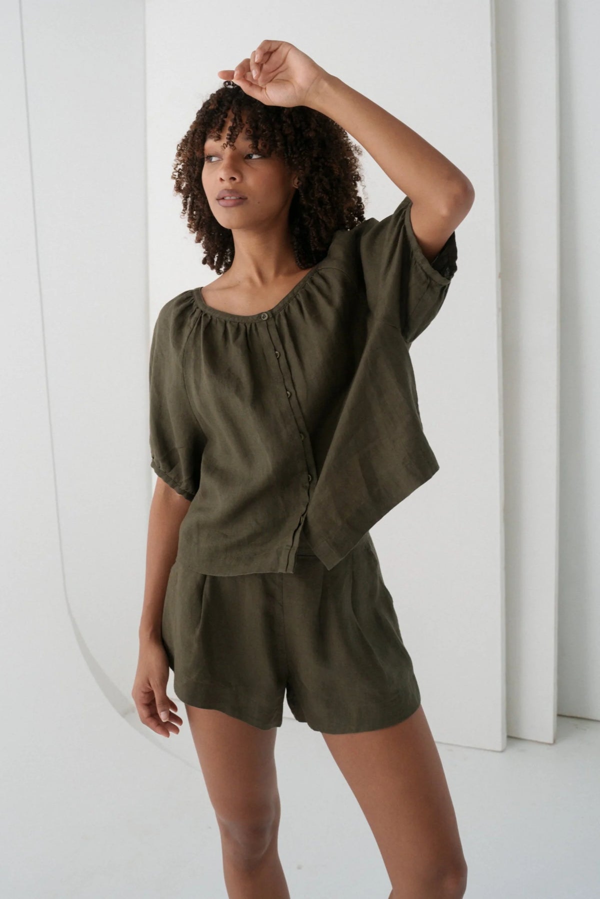 Lilly Pilly Pia Linen Top - Khaki