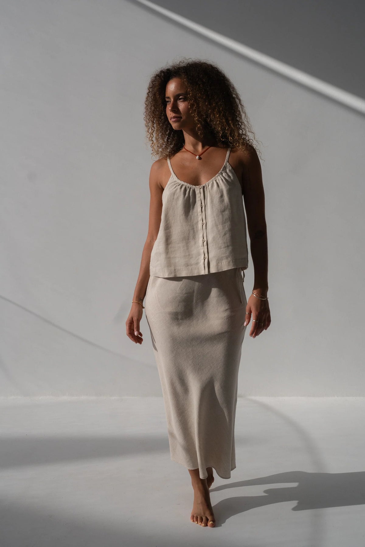 Lilly Pilly Riley Bias Linen Skirt - Oatmeal