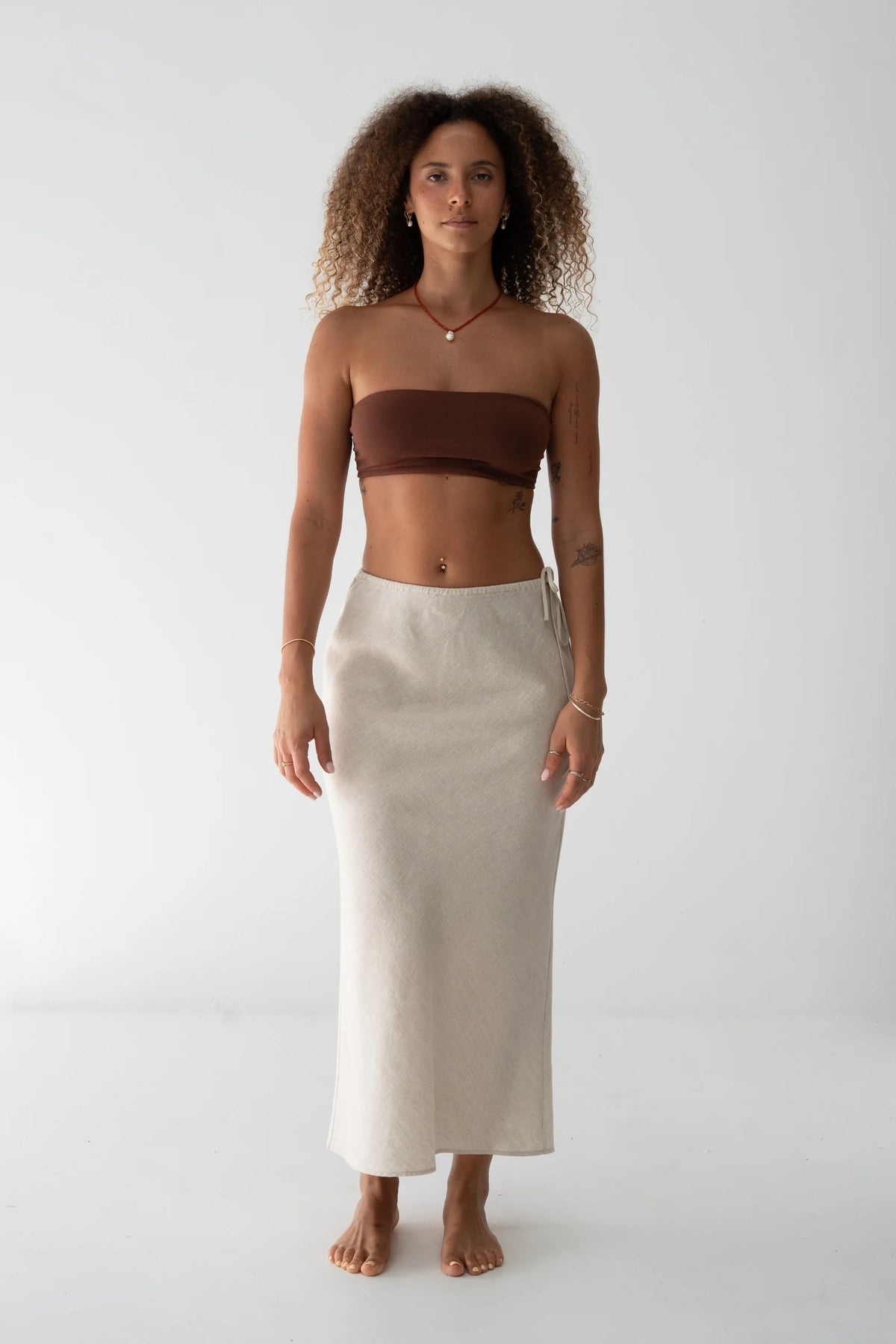 Lilly Pilly Riley Bias Linen Skirt - Oatmeal