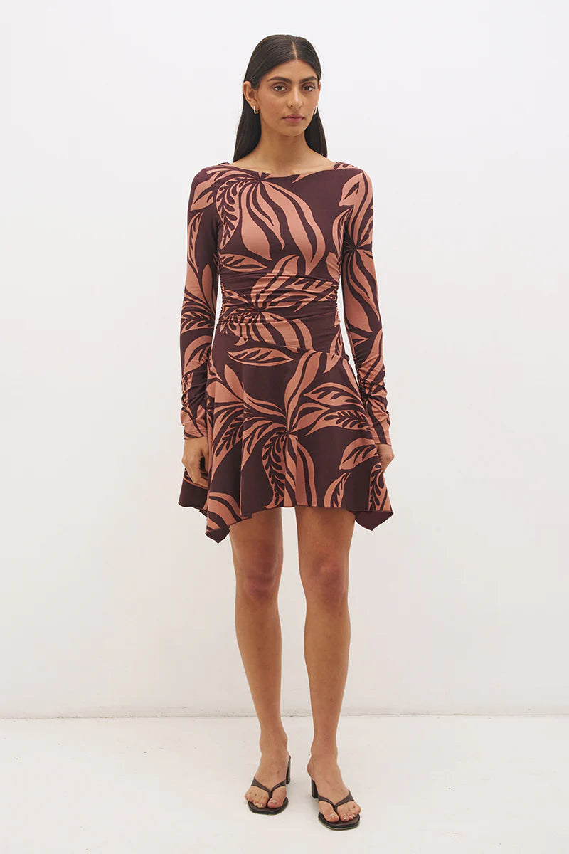 Mon Renn Farah Mini Dress - Flowy Leaf Print