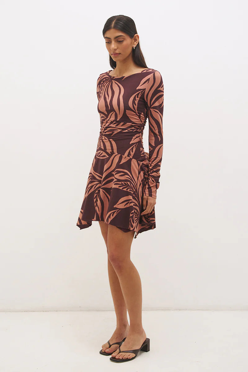 Mon Renn Farah Mini Dress - Flowy Leaf Print