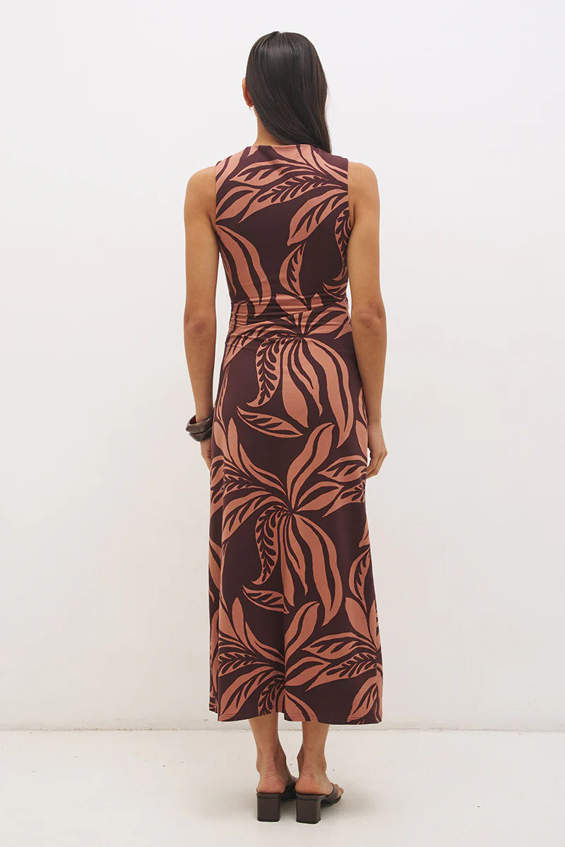 Mon Renn Farah Ruched Dress - Flowy Leaf Print
