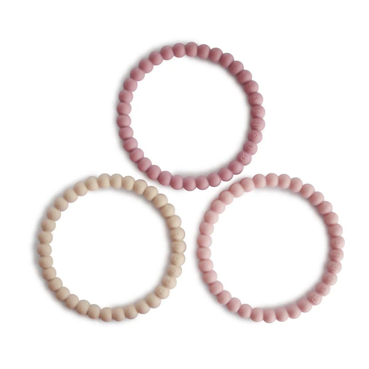 Mushie Bracelet Teethers 3pcs - Linen, Peony and Pale Pink