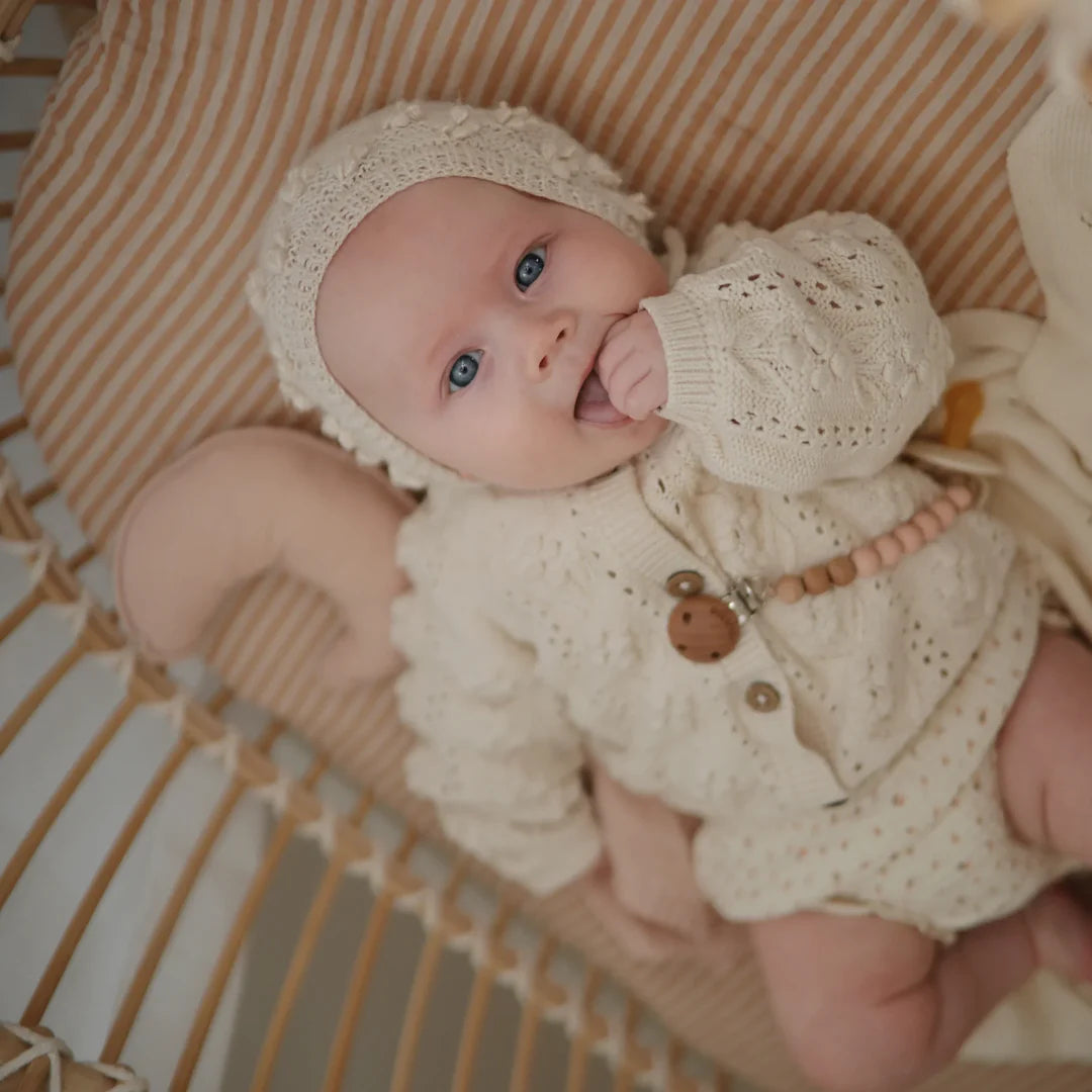 Mushie Eva Pacifier Clip - Cloudy Mauve