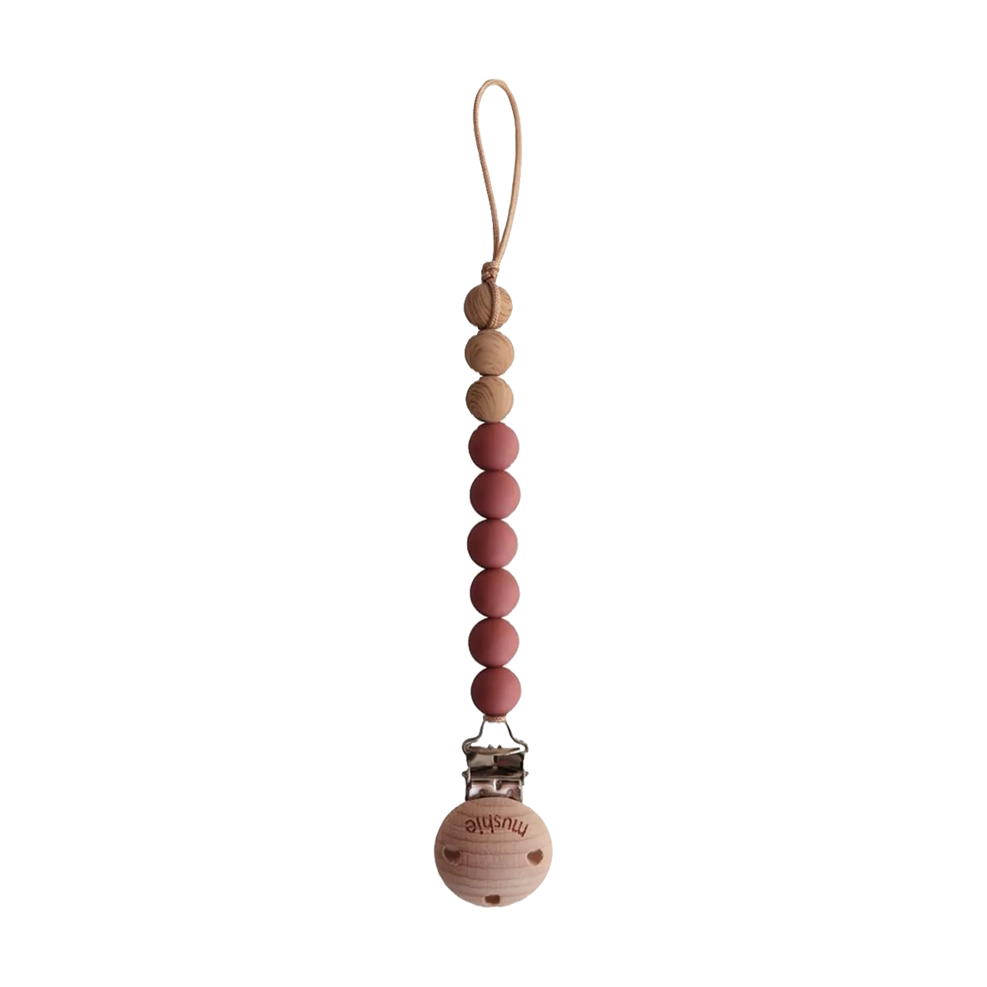 Mushie Eva Pacifier Clip - Cloudy Mauve