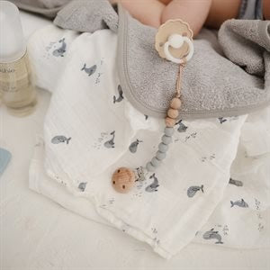Mushie Muslin Swaddle Blanket - Whales