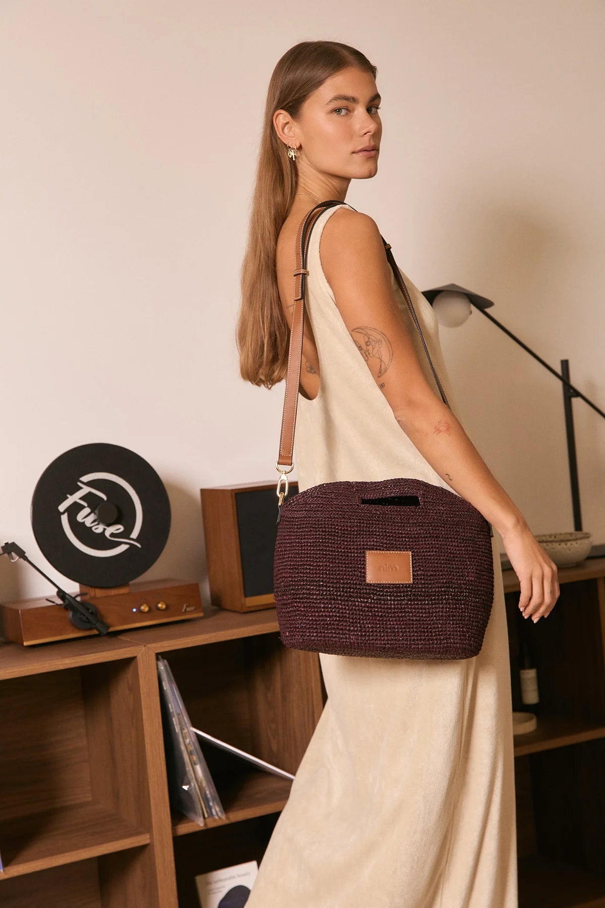 Nim Leather Trimmed Raffia BB - Cocoa