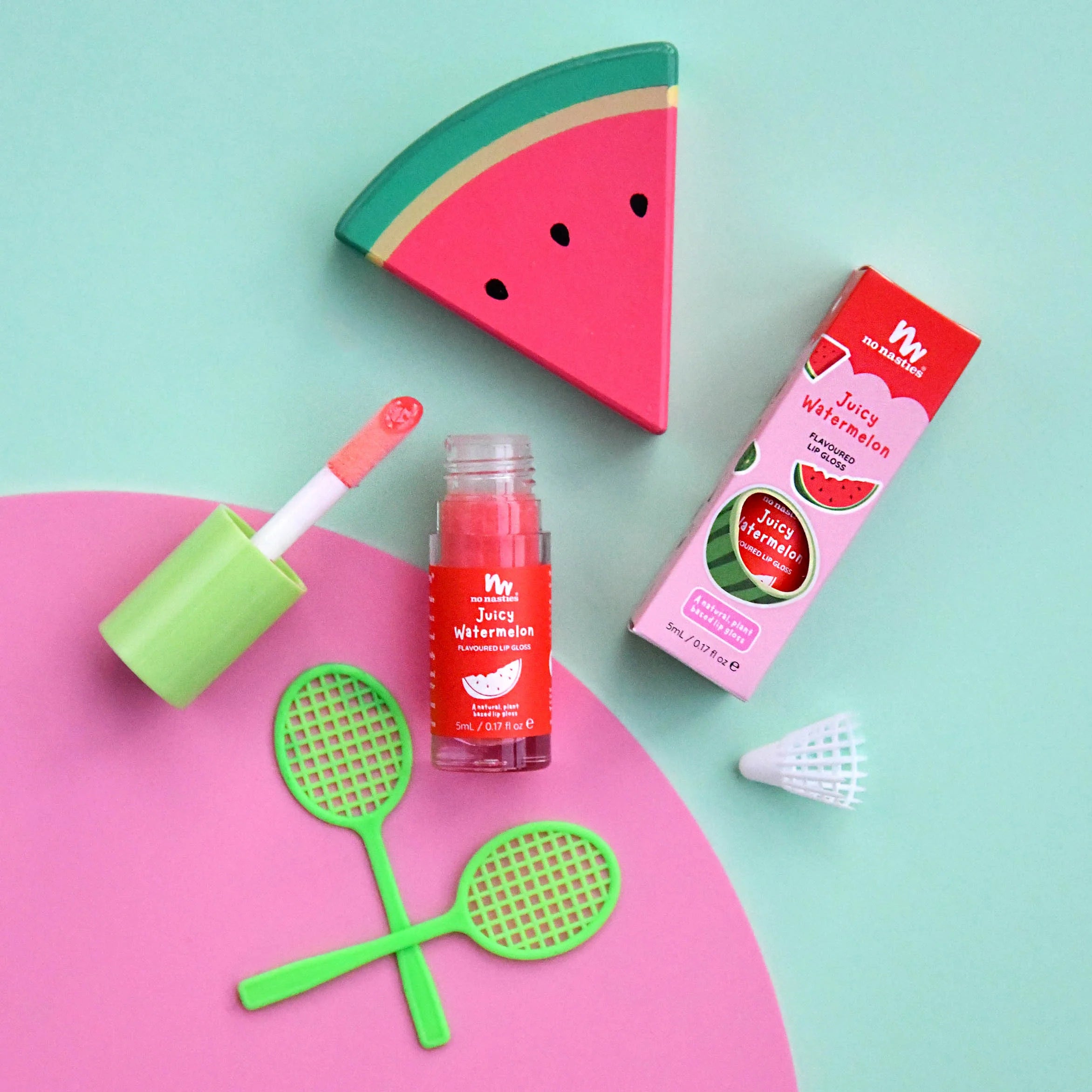 No Nasties Lip Gloss Wands Juicy Watermelon - Bright Watermelon Coloured