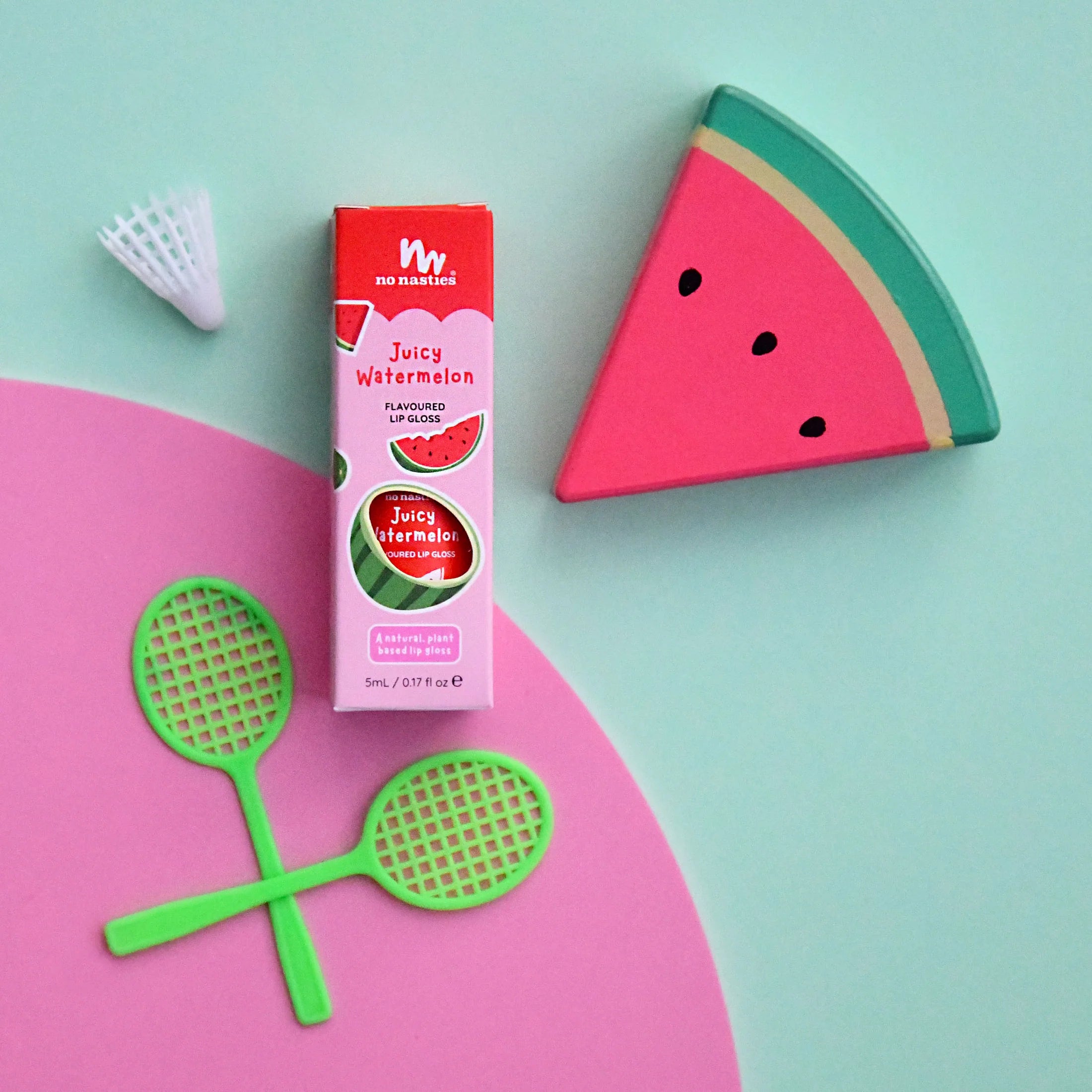 No Nasties Lip Gloss Wands Juicy Watermelon - Bright Watermelon Coloured