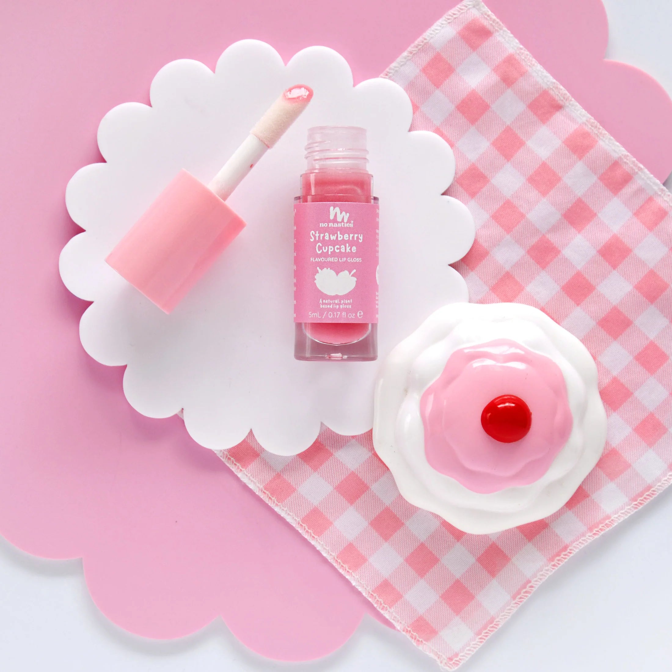 No Nasties Lip Gloss Wands Strawberry Cupcake - Shimmery Pastel Pink