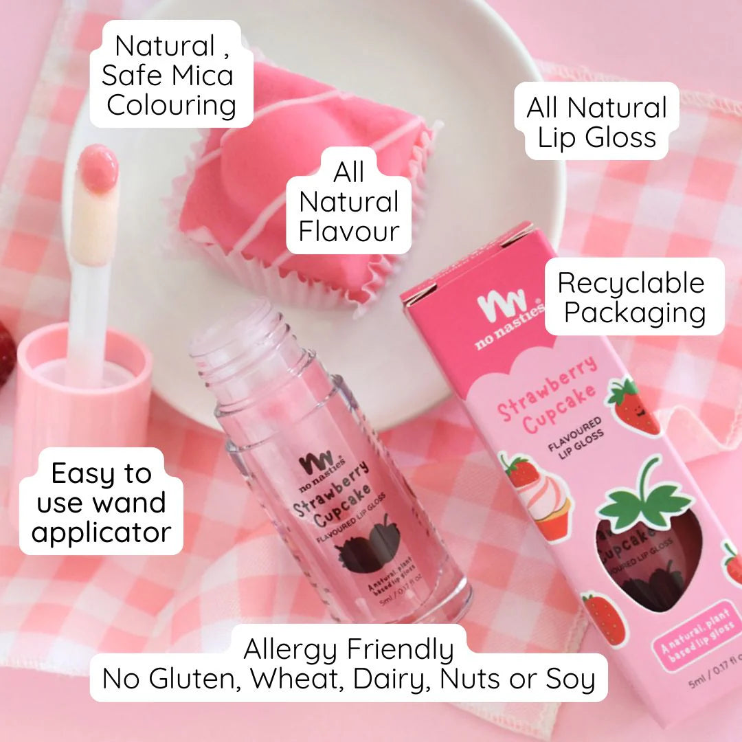 No Nasties Lip Gloss Wands Strawberry Cupcake - Shimmery Pastel Pink