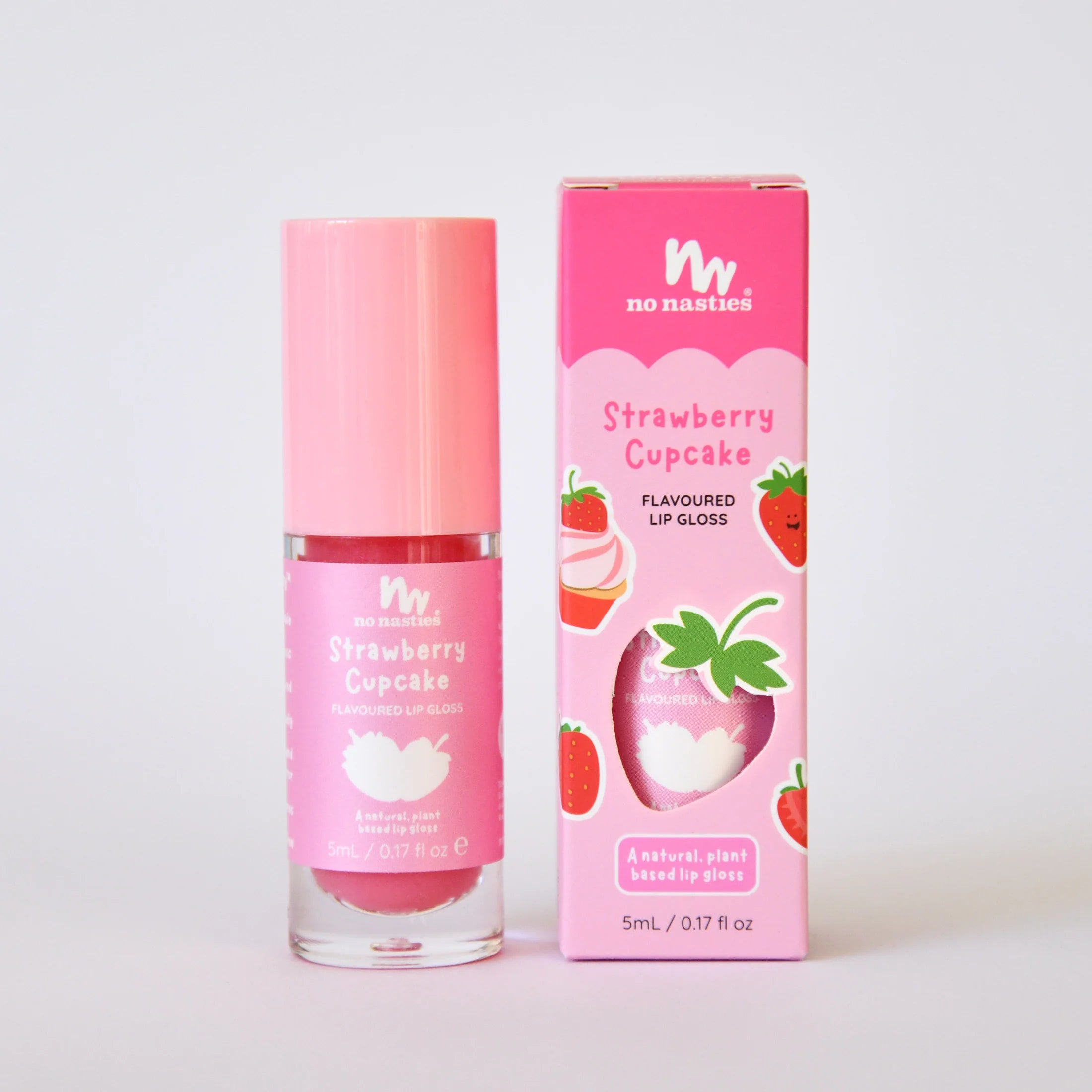No Nasties Lip Gloss Wands Strawberry Cupcake - Shimmery Pastel Pink