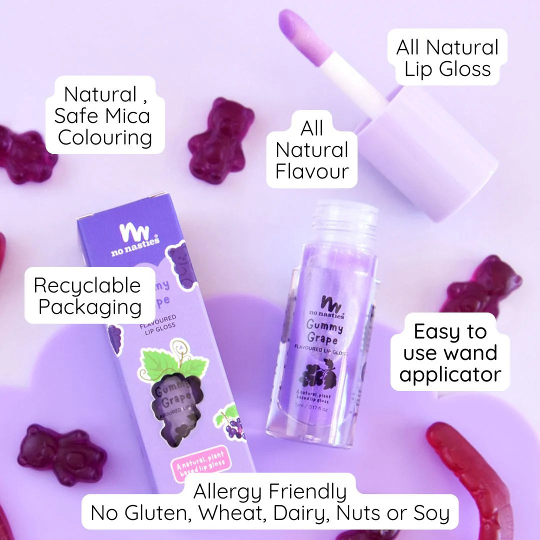 No Nasties Lip Gloss Wands Gummy Grape - Pastel Purple Shimmer