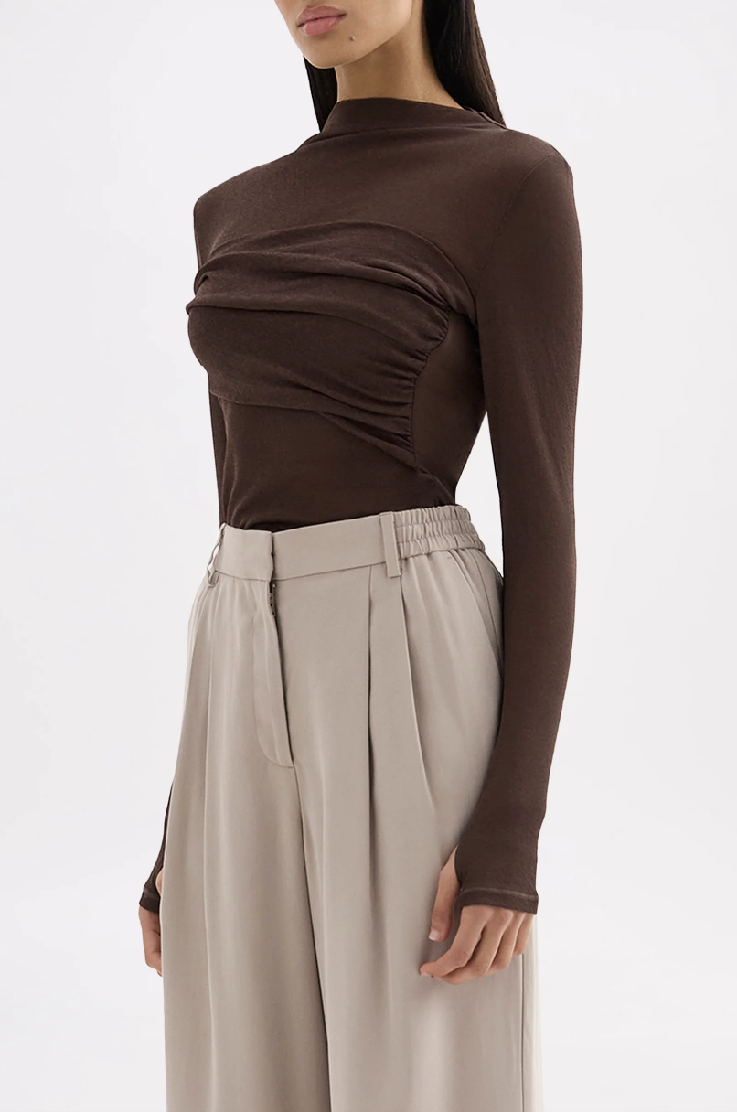 Nude Lucy Aster LS Mesh Top - Chocolate