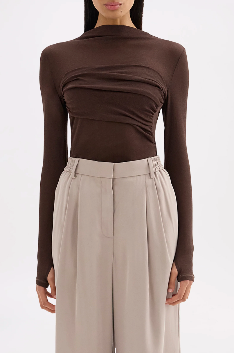 Nude Lucy Aster LS Mesh Top - Chocolate