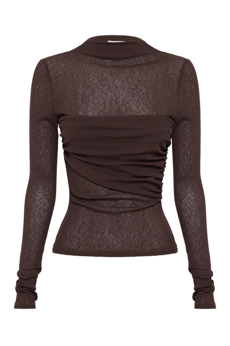 Nude Lucy Aster LS Mesh Top - Chocolate