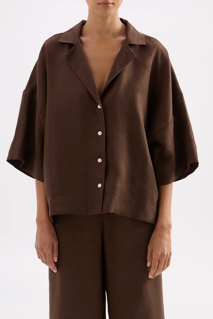 Nude Lucy Lounge Linen Shirt - Chocolate