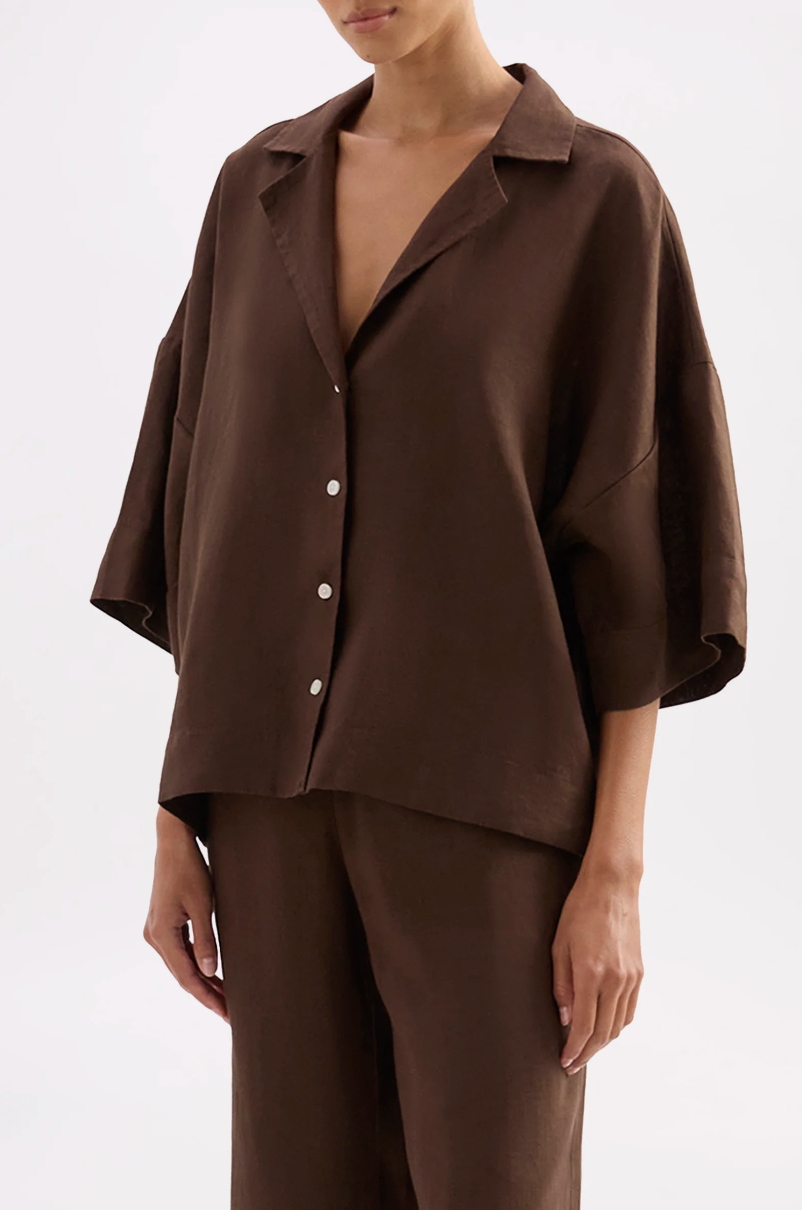 Nude Lucy Lounge Linen Shirt - Chocolate