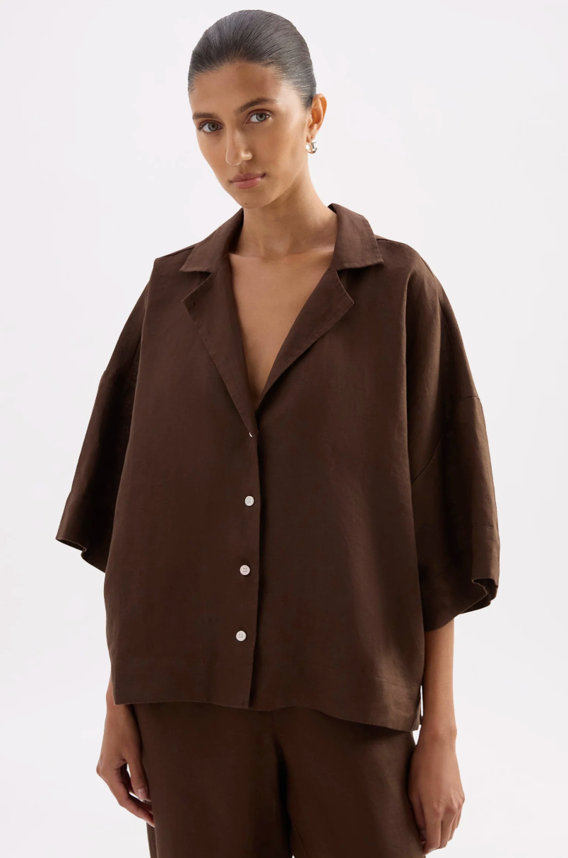 Nude Lucy Lounge Linen Shirt - Chocolate