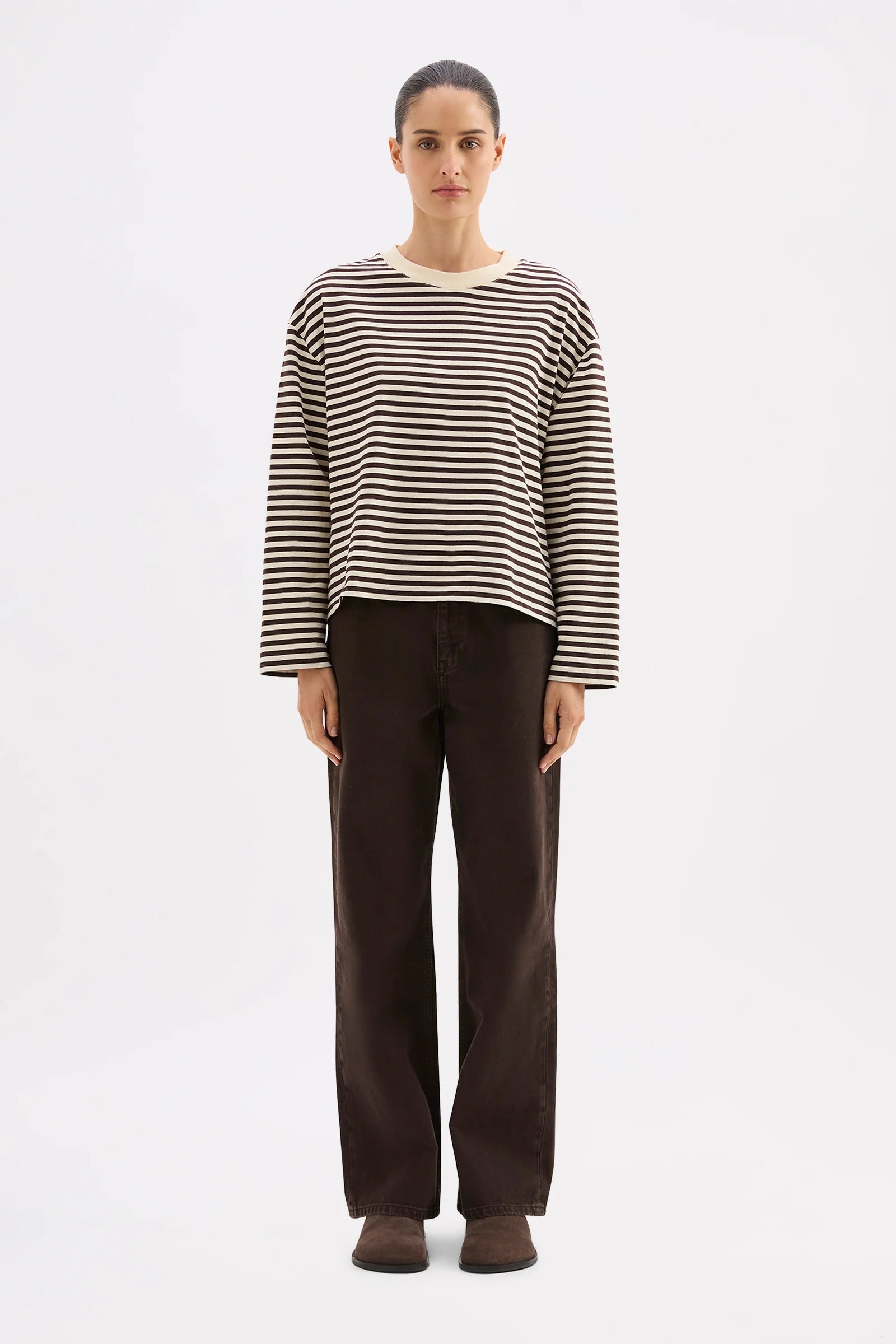 Nude Lucy Organic Stripe LS Tee - Espresson Stripe