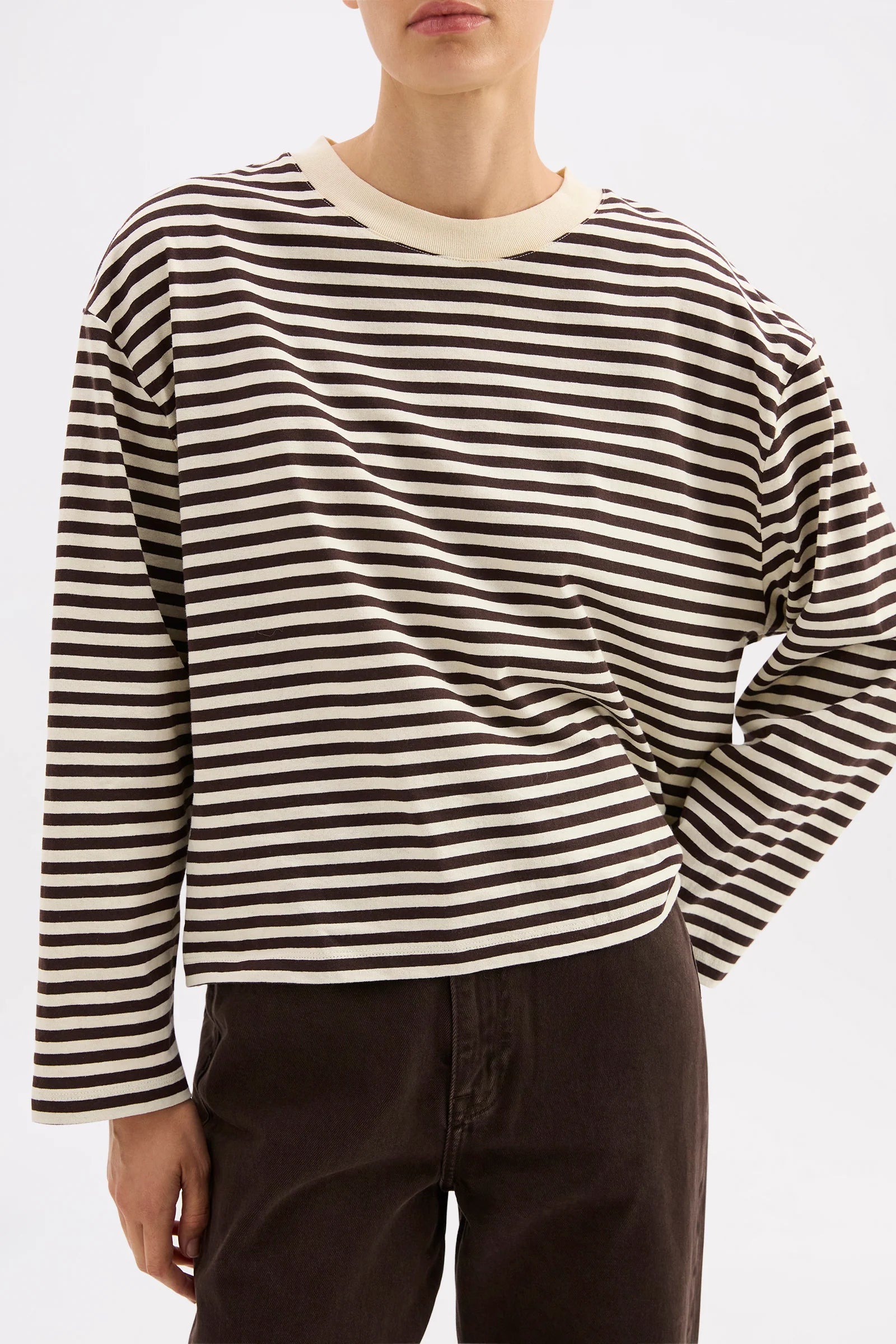Nude Lucy Organic Stripe LS Tee - Espresson Stripe