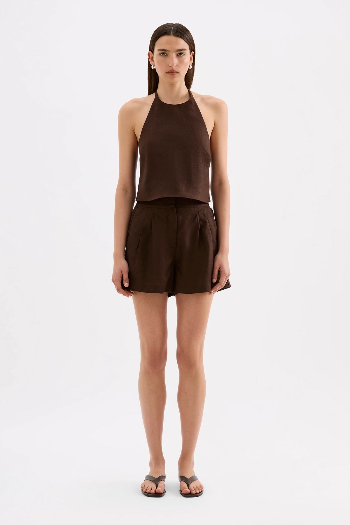 Nude Lucy Riya Linen Top - Chocolate