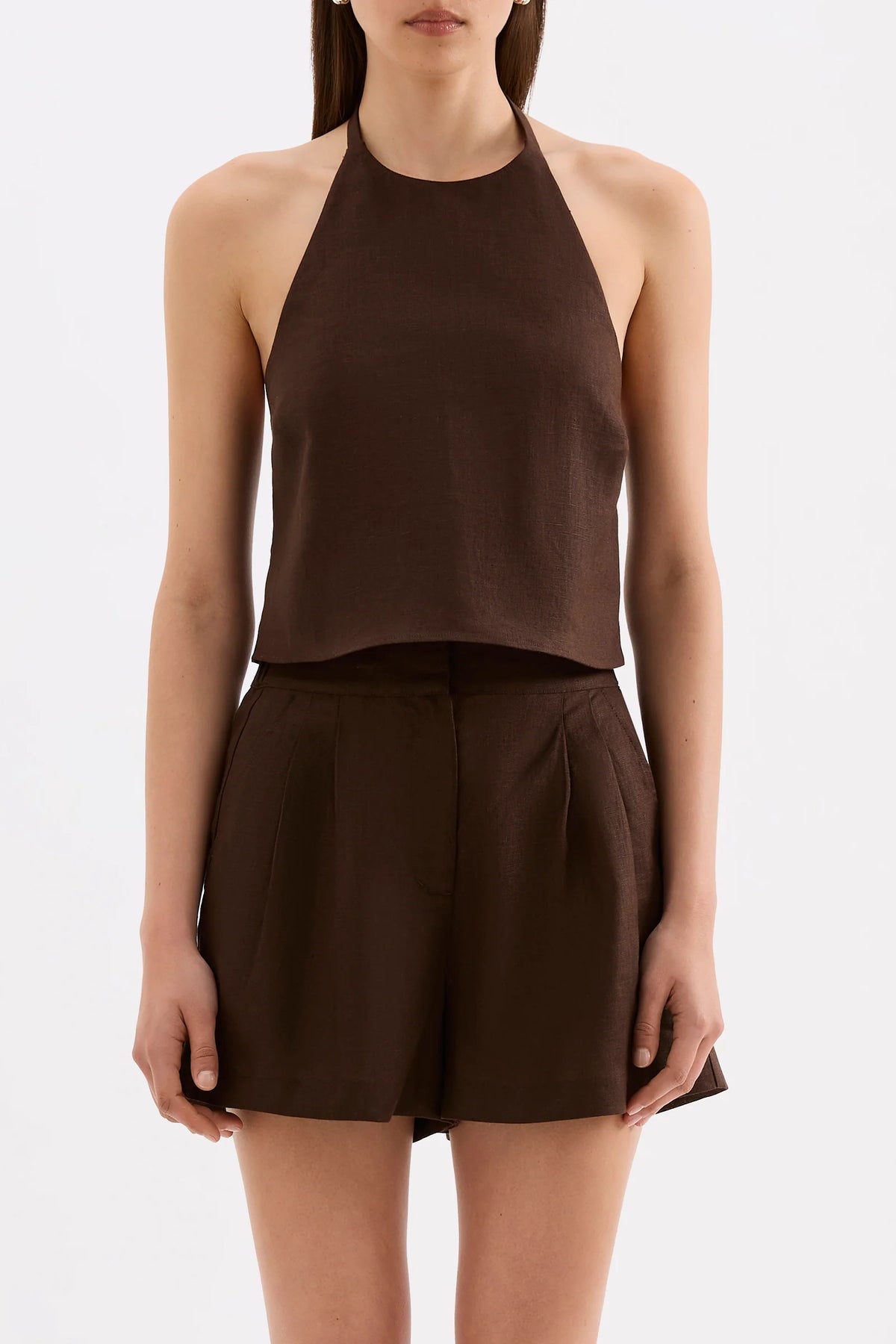 Nude Lucy Riya Linen Top - Chocolate