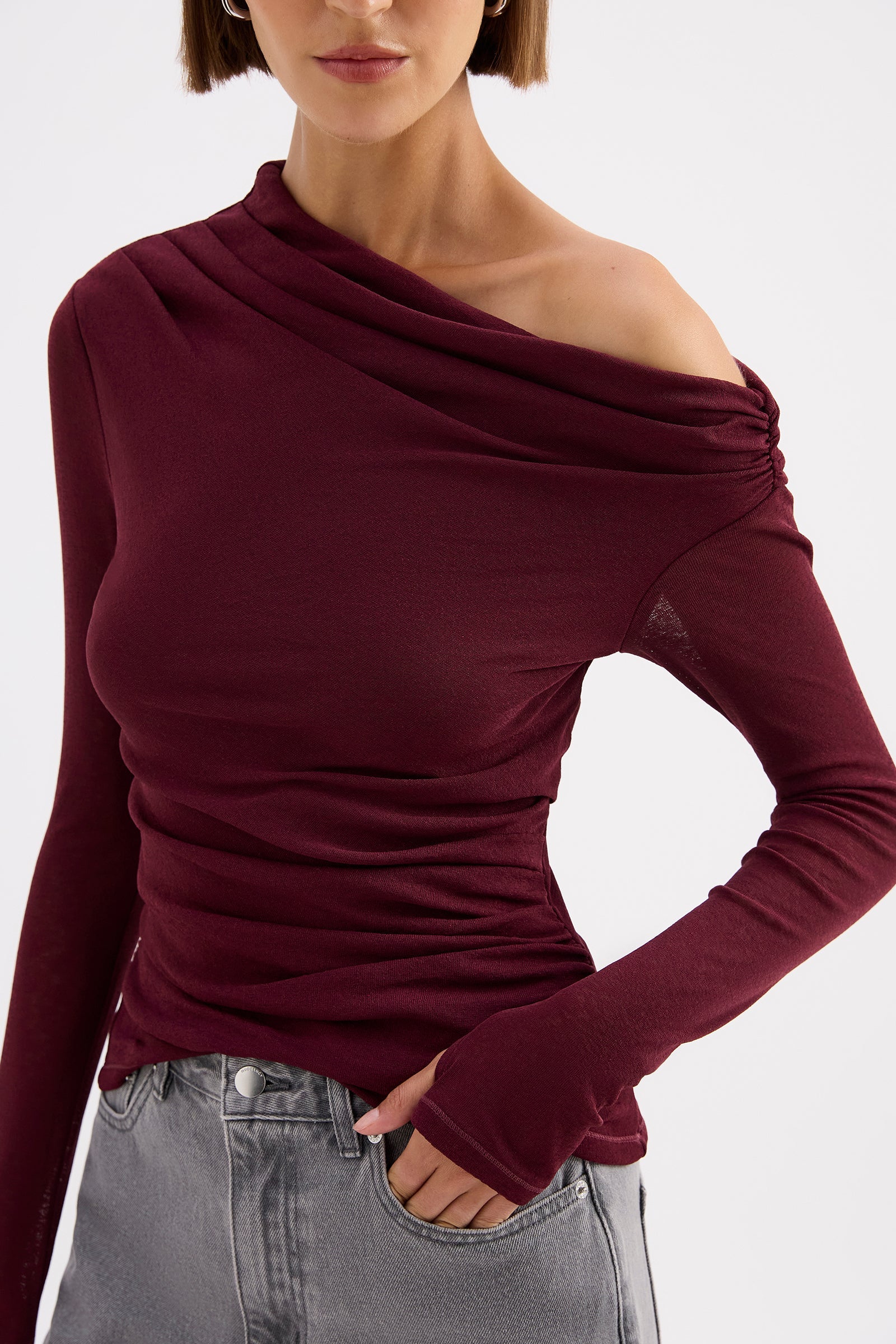 Nude Lucy Rue Mesh Long Sleeve Top - Merlot