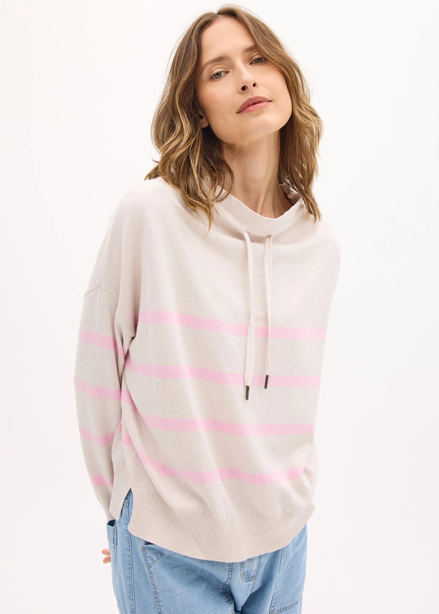 POL Rowan Drawcord Knit - Natural/Pink