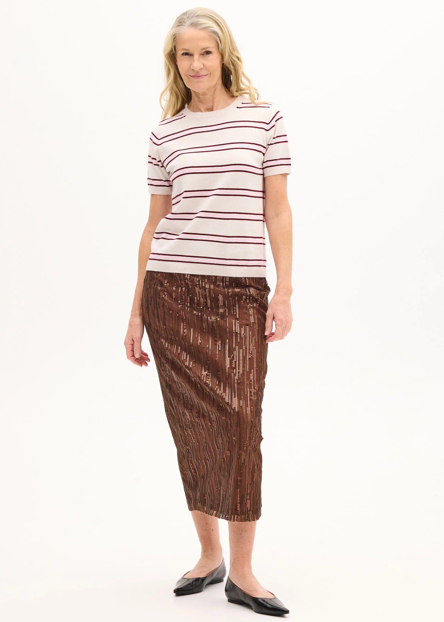 POL Rowan Stripe Tee - Chalk/Cherry/Blush