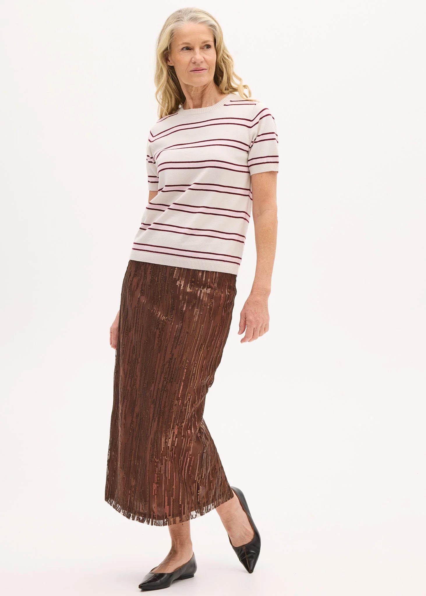 POL Rowan Stripe Tee - Chalk/Cherry/Blush