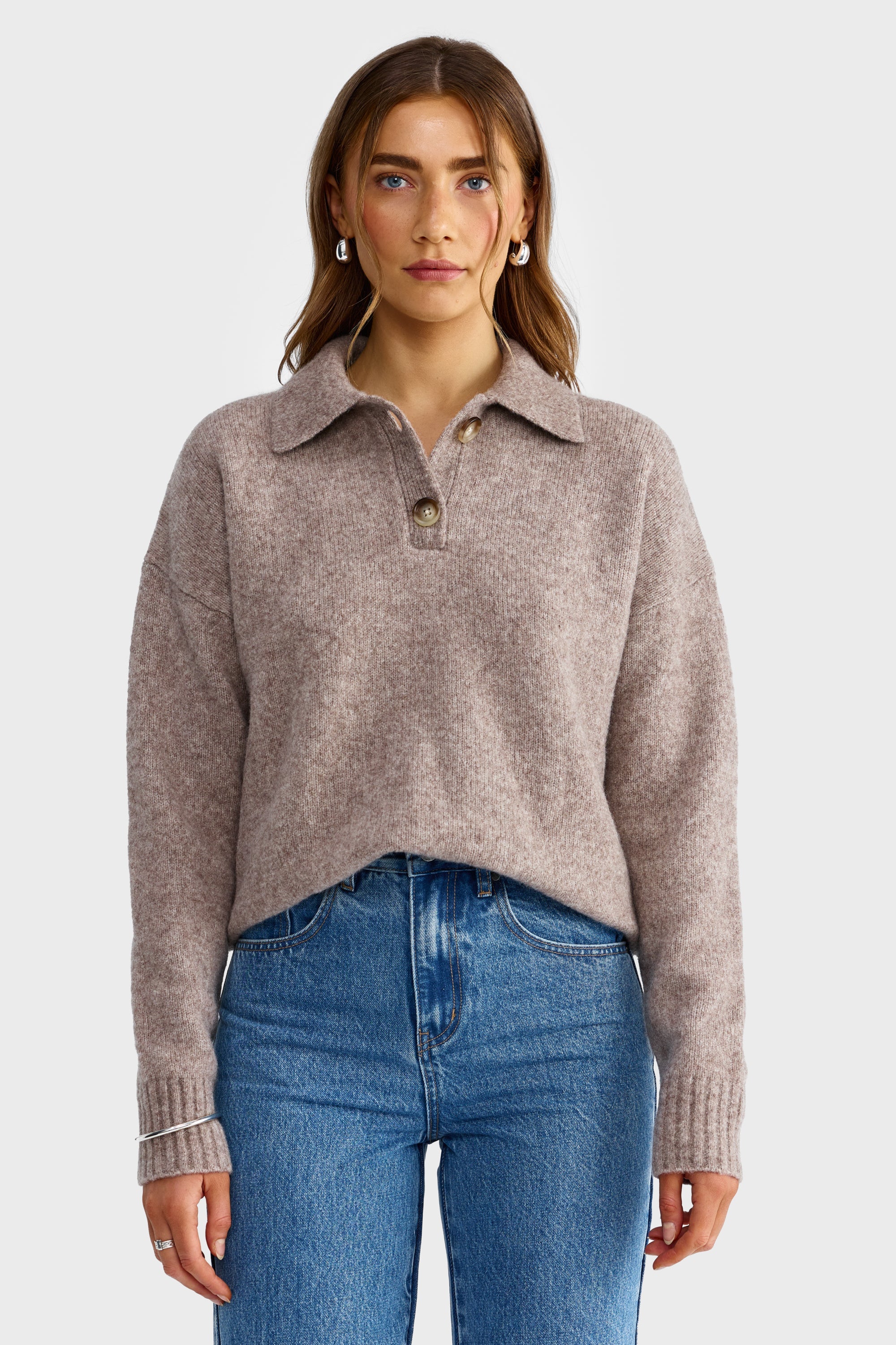 ORTC Ariel Knit Polo Sweater - Oat