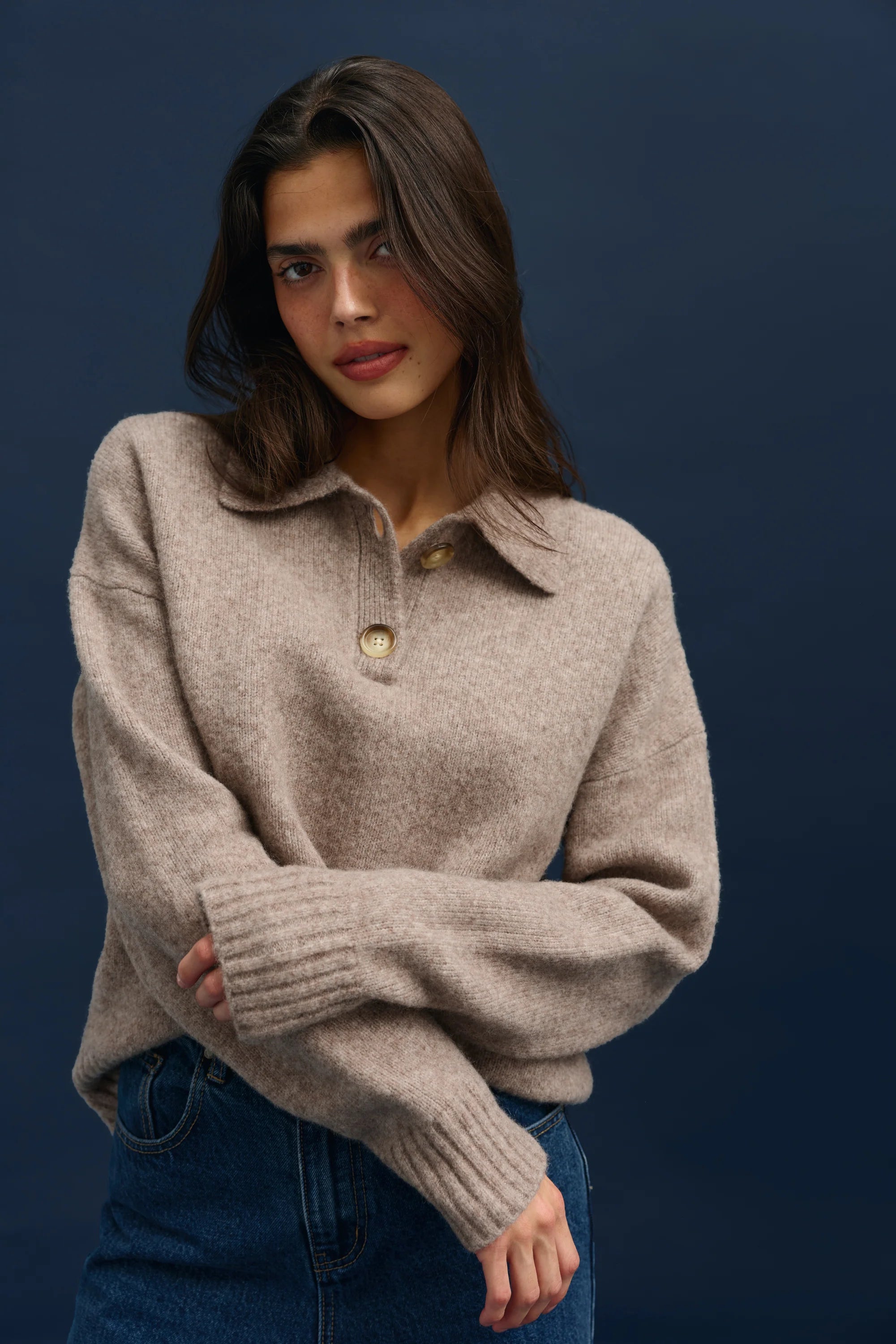 ORTC Ariel Knit Polo Sweater - Oat