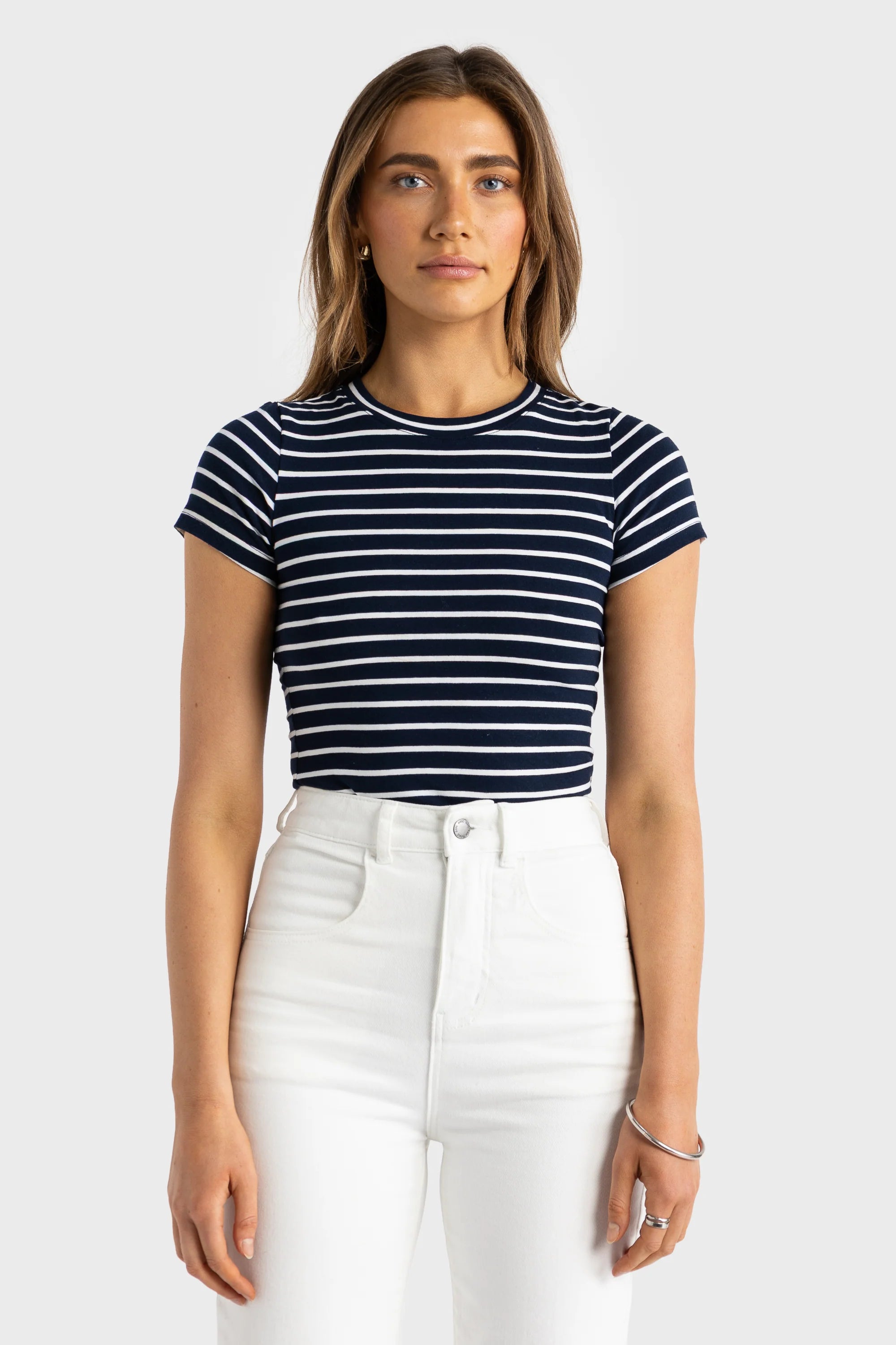 ORTC Evie Fitted T Shirt - Navy and White Stripe