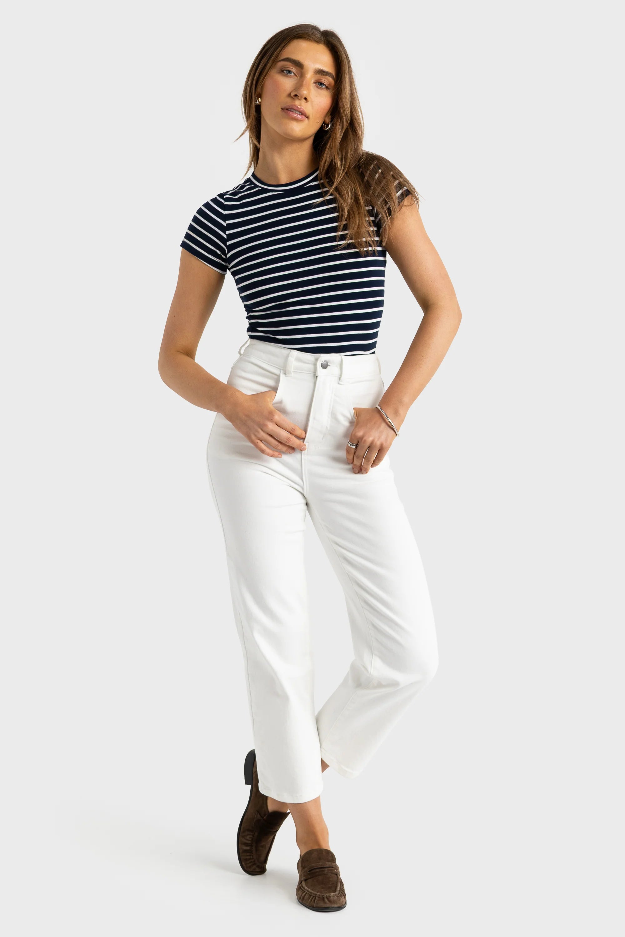 ORTC Evie Fitted T Shirt - Navy and White Stripe