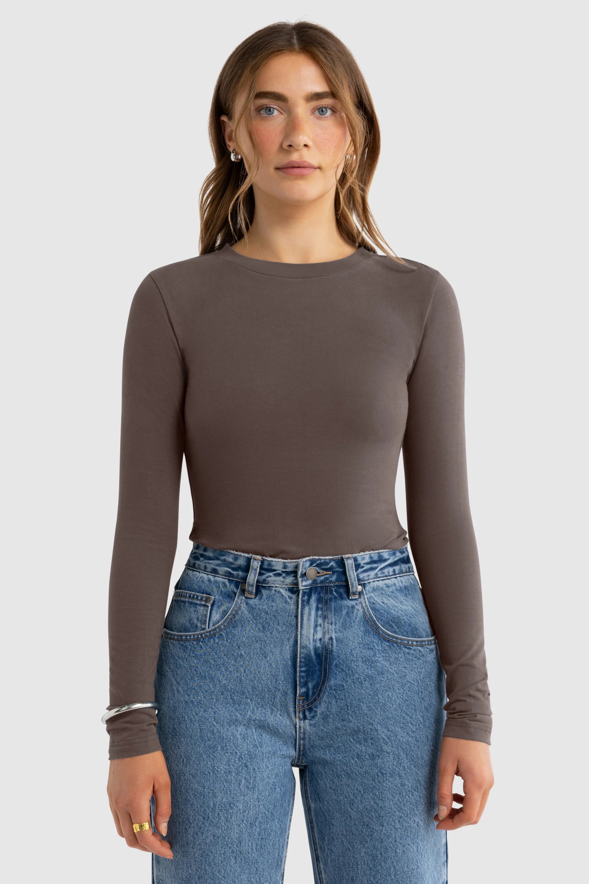 ORTC Evie Long Sleeve Fitted Top - Espresso